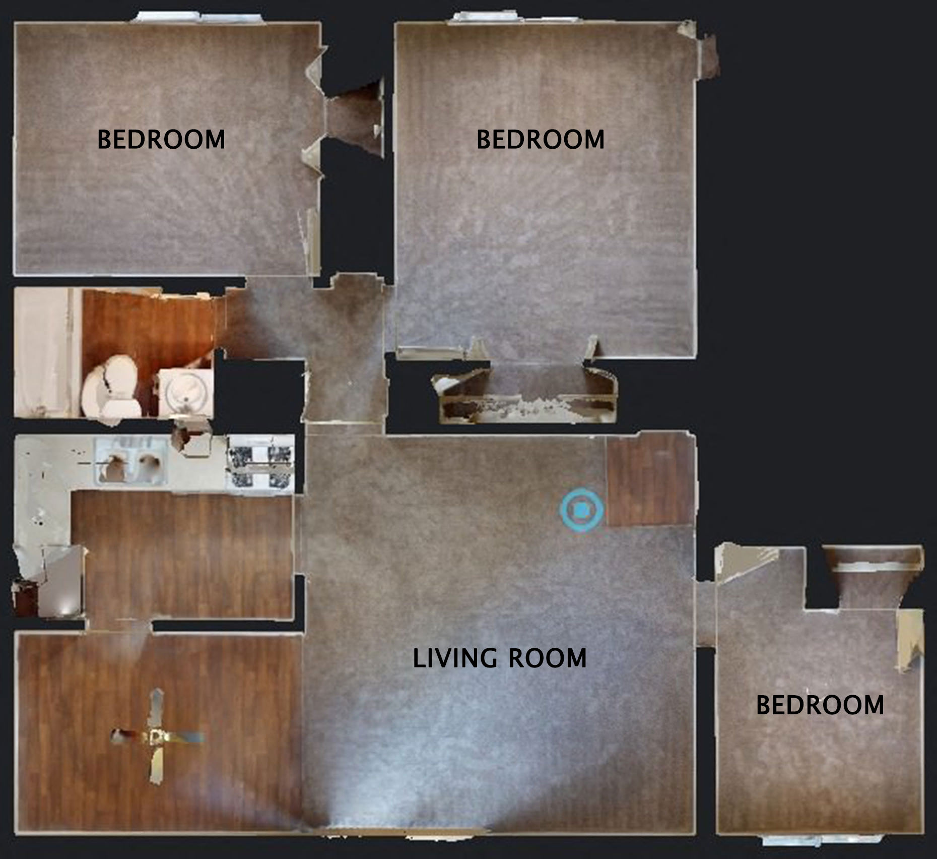 Floor plan for 3 beds, 1 bath, 990 sqft